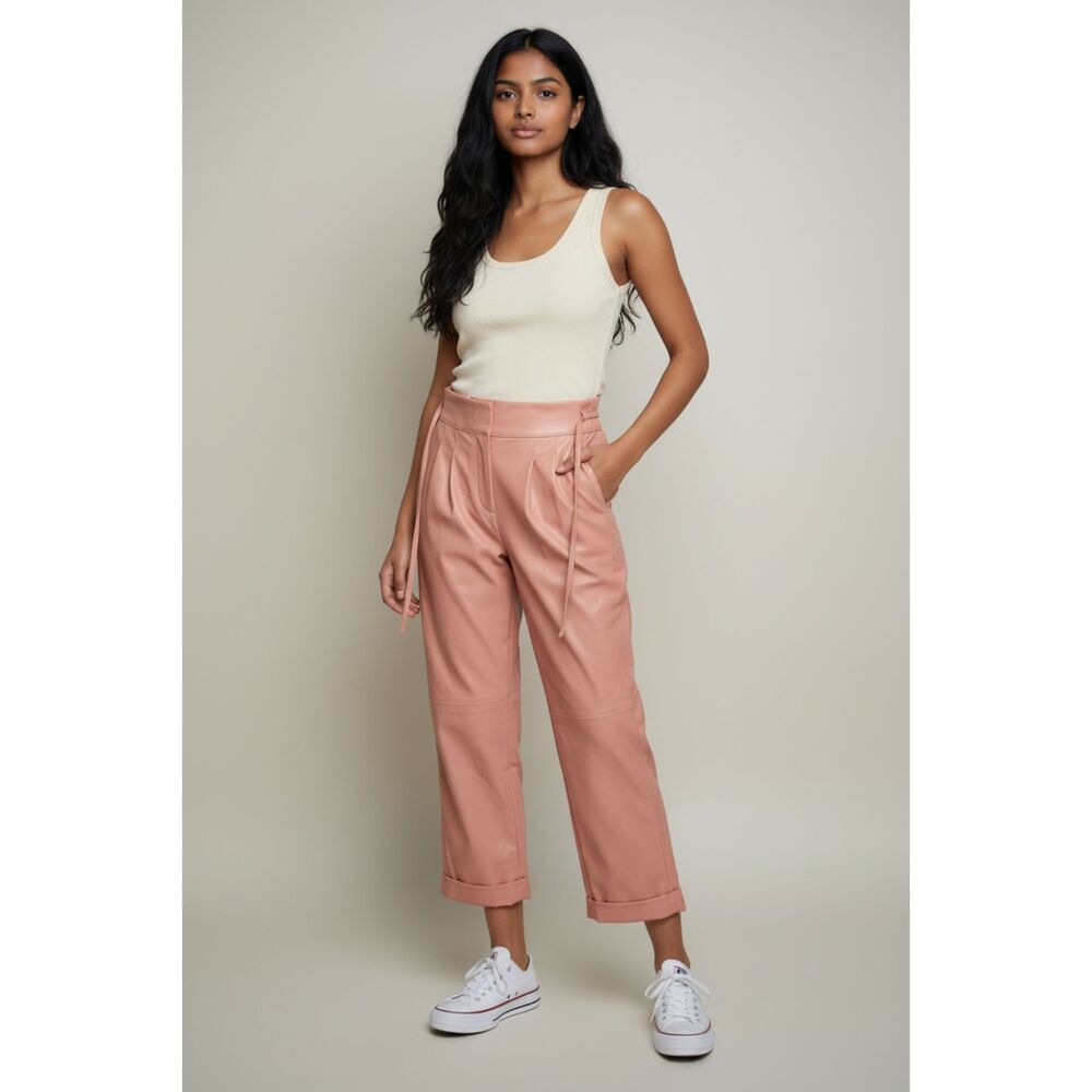 BLANKNYC Women's Peach Faux Leather Pleated High Rise Cropped Pants Size 28 NWT